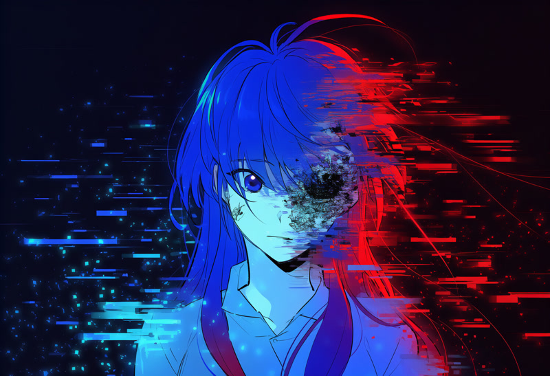 Broken digital save file dissolving into particles, save deletion concept